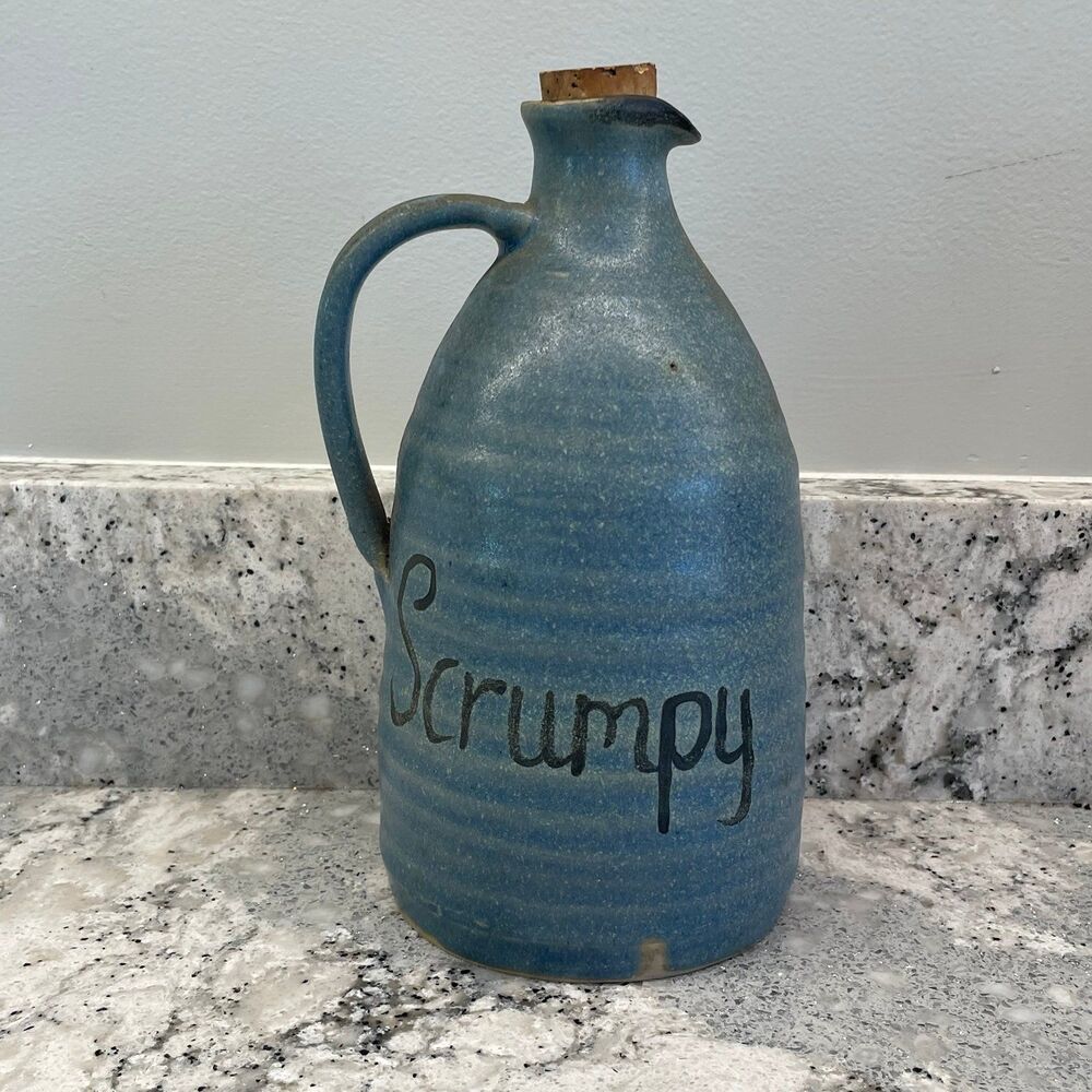Scrumpy Ribbed Studio Pottery Stoneware Jug w. Cork Cider Vessel